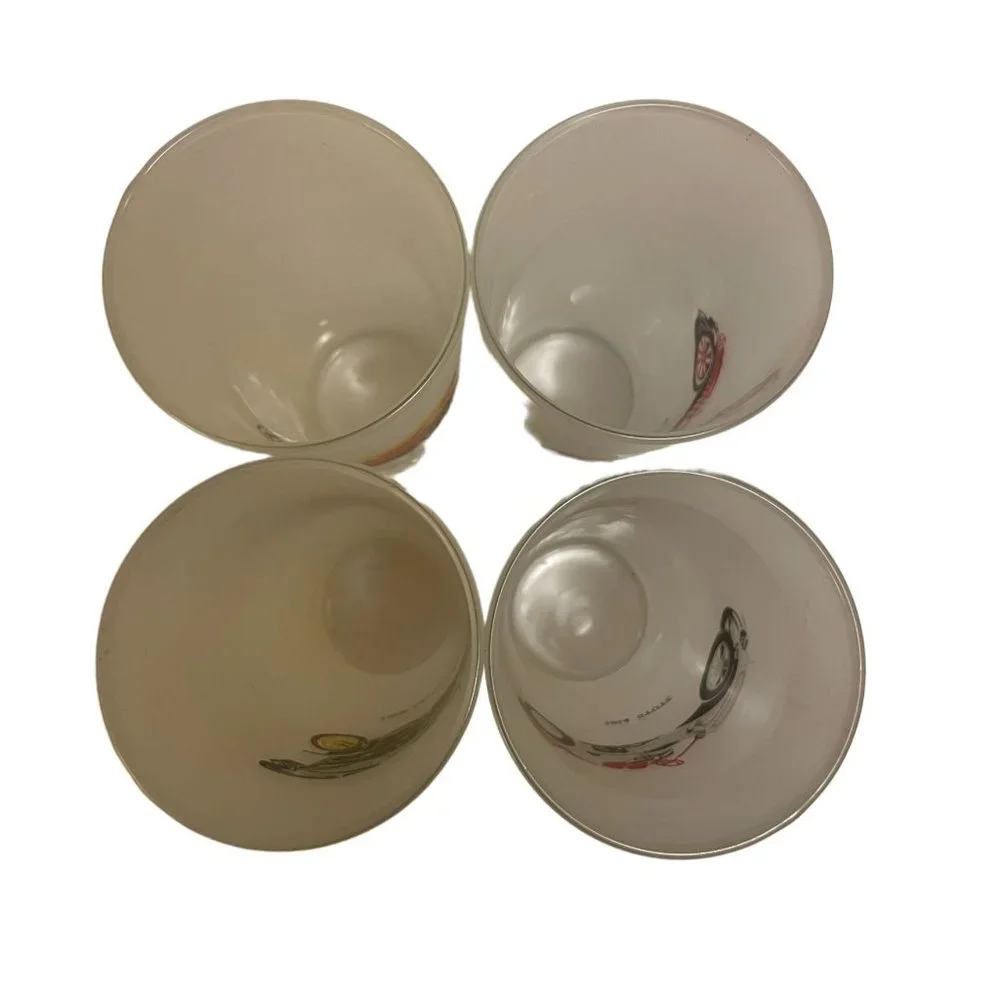 Vintage Tumblers Anchor Hocking "Antique Autos" Frosted Ice Tea Glass Set Of 4 - Picture 7 of 8